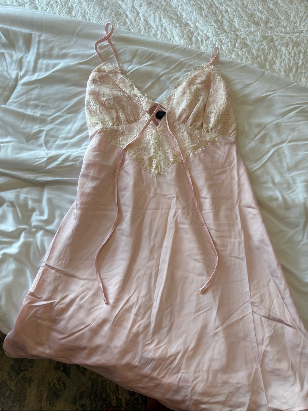 wild fable Pale Pink Satin Slip Dress with Cream Lace